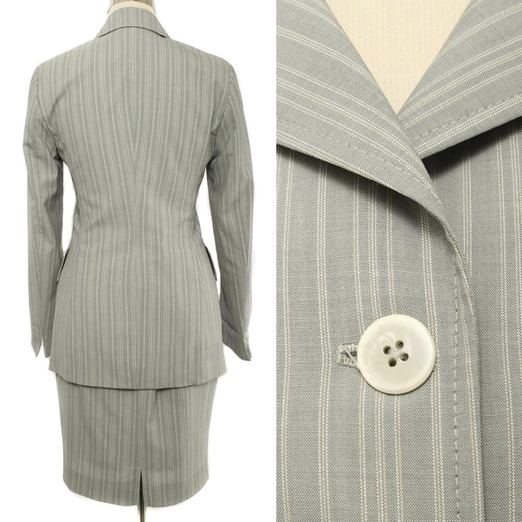 ZANELLA Slate Gray Striped 3 Piece Blazer, Pants & Suit Career Power Suit - Picture 3 of 8